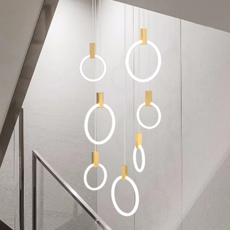 Anneau en forme d'acrylique LED Multi lumière pendentif Style moderne or éclairage suspendu pour escalier Clearhalo