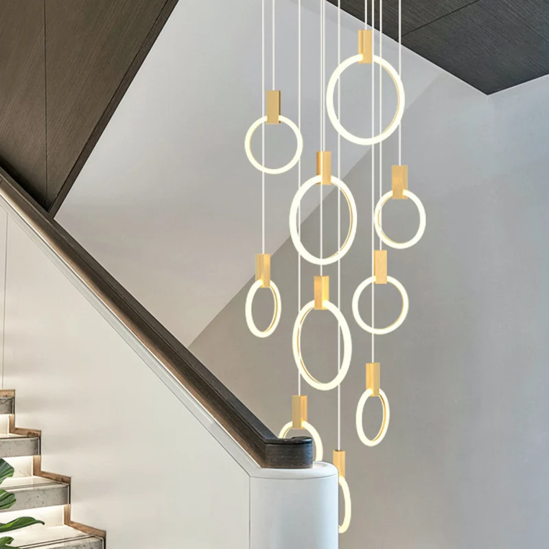 Anneau en forme d'acrylique LED Multi lumière pendentif Style moderne or éclairage suspendu pour escalier Clearhalo
