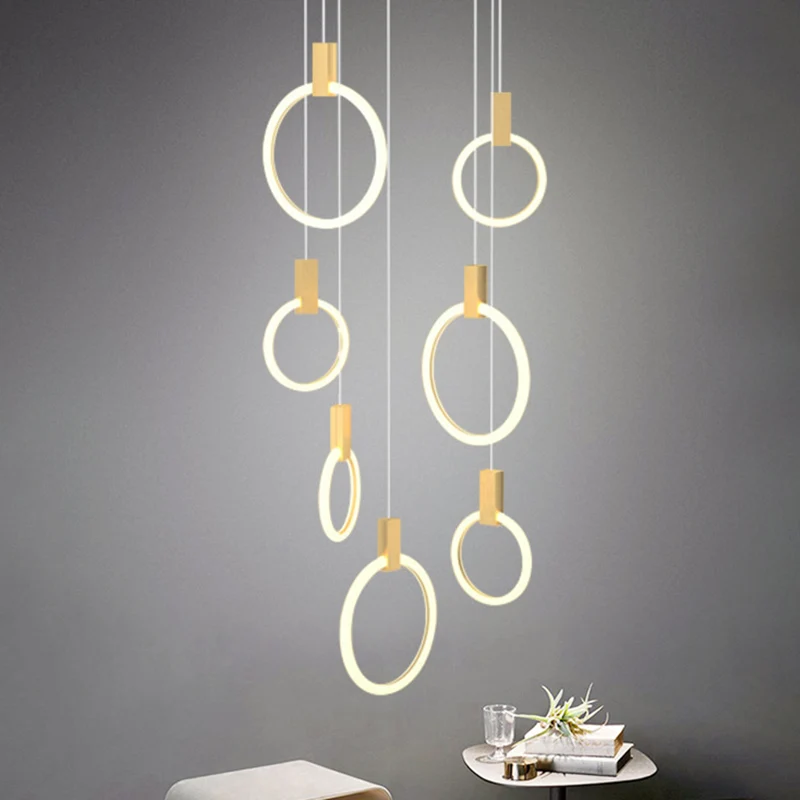 Anneau en forme d'acrylique LED Multi lumière pendentif Style moderne or éclairage suspendu pour escalier Clearhalo