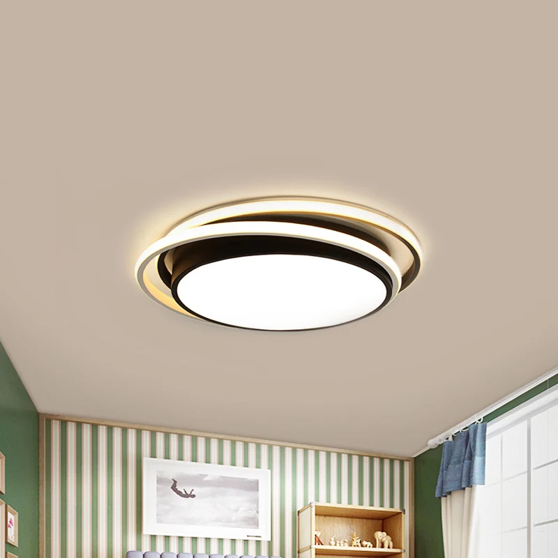 Anneau lumineux LED en métal de style simple, éclairage de plafond noir/blanc, lumière chaude/blanche/3 couleurs, 15/19 po...