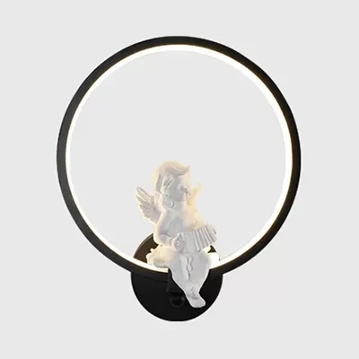 Applique annulaire artistique avec petit ange, applique murale en résine métallique pour chambre à coucher, miroir, salle...