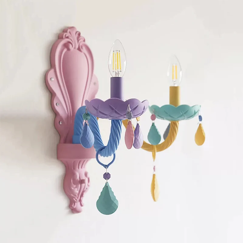 Applique bougie en verre, 2 lumières pour chambre d'enfant, applique murale LED avec décoration en cristal Clearhalo