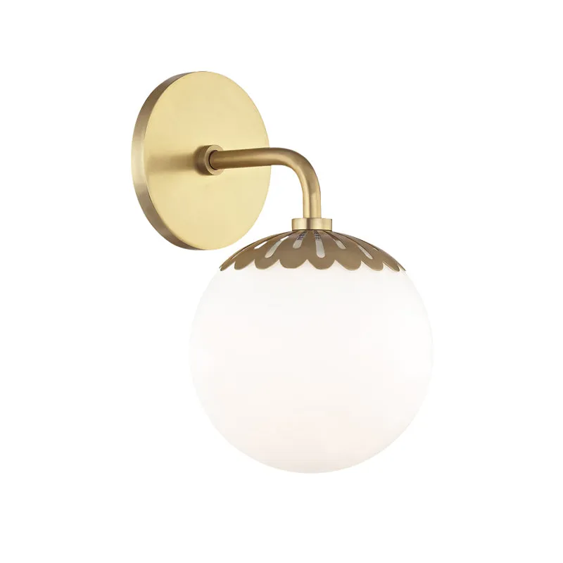 Applique boule en verre opale éclairage colonial 1 tête luminaire mural de salon en or Clearhalo