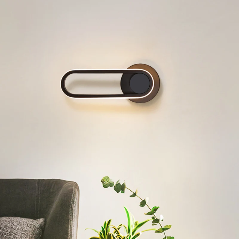 Applique de chevet LED, Kit d'applique murale Simple noir/blanc avec cadre ovale en aluminium, lumière chaude/blanche Clea...