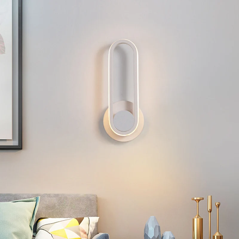 Applique de chevet LED, Kit d'applique murale Simple noir/blanc avec cadre ovale en aluminium, lumière chaude/blanche Clea...
