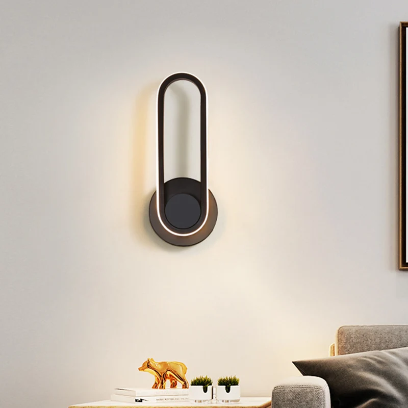 Applique de chevet LED, Kit d'applique murale Simple noir/blanc avec cadre ovale en aluminium, lumière chaude/blanche Clea...