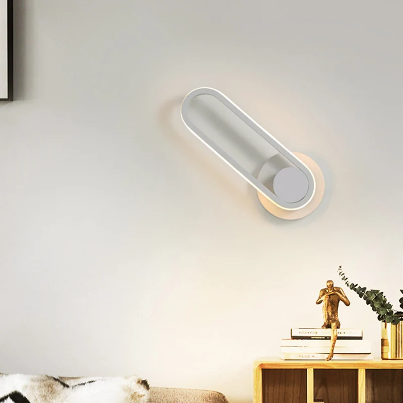 Applique de chevet LED, Kit d'applique murale Simple noir/blanc avec cadre ovale en aluminium, lumière chaude/blanche Clea...