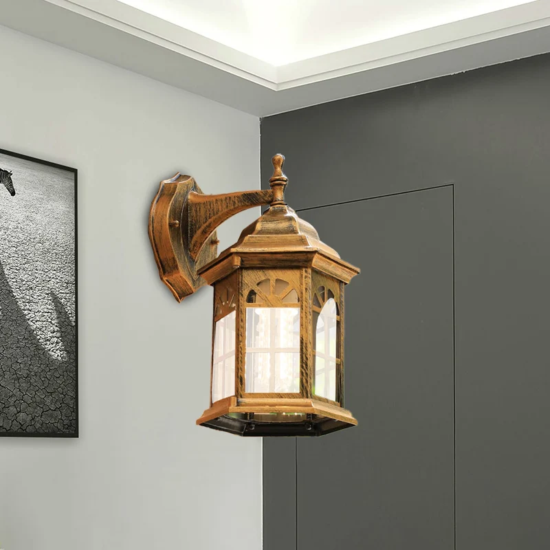 Applique de château à 1 tête, éclairage de campagne, lampe murale en aluminium blanc/noir/laiton avec abat-jour en verre t...