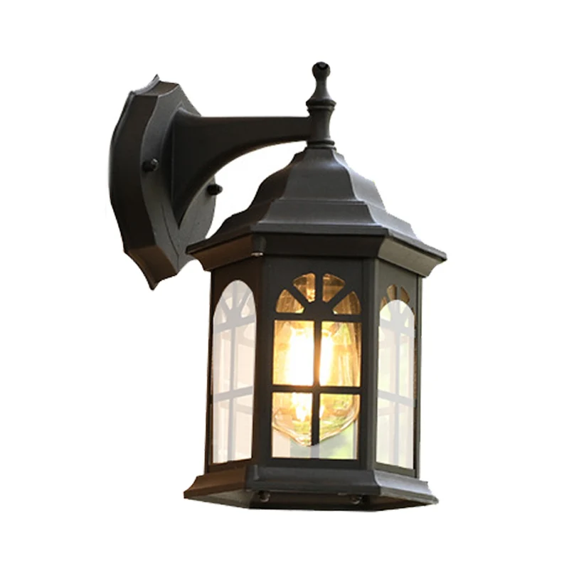 Applique de château à 1 tête, éclairage de campagne, lampe murale en aluminium blanc/noir/laiton avec abat-jour en verre t...