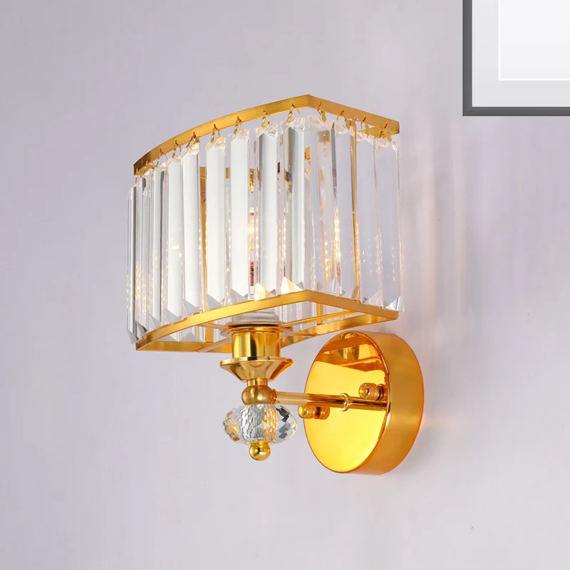 Applique de couloir rectangulaire en métal, 1 tête, éclairage mural doré de Style moderne avec accent de bloc de cristal c...