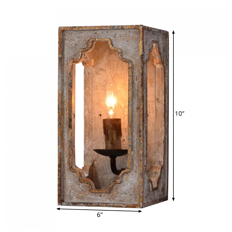 Applique cuboïde métallique avec bougie, lampe murale de couloir à 1 ampoule de Style campagnard en rouille Clearhalo