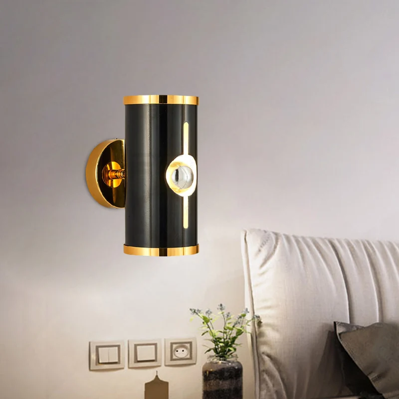Applique cylindrique finition noire, éclairage moderniste, lampe murale haut et bas en métal à 1 tête Clearhalo
