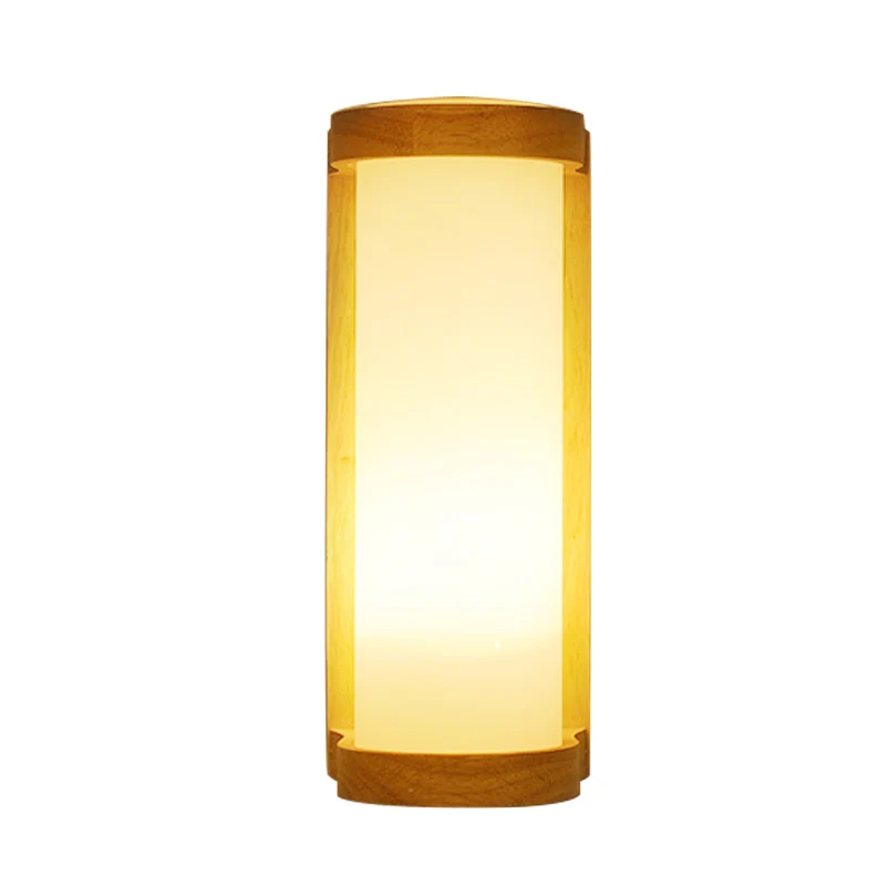Applique cylindrique en verre crème, éclairage de Style japonais, applique murale en bois à 1 lumière pour coin Clearhalo