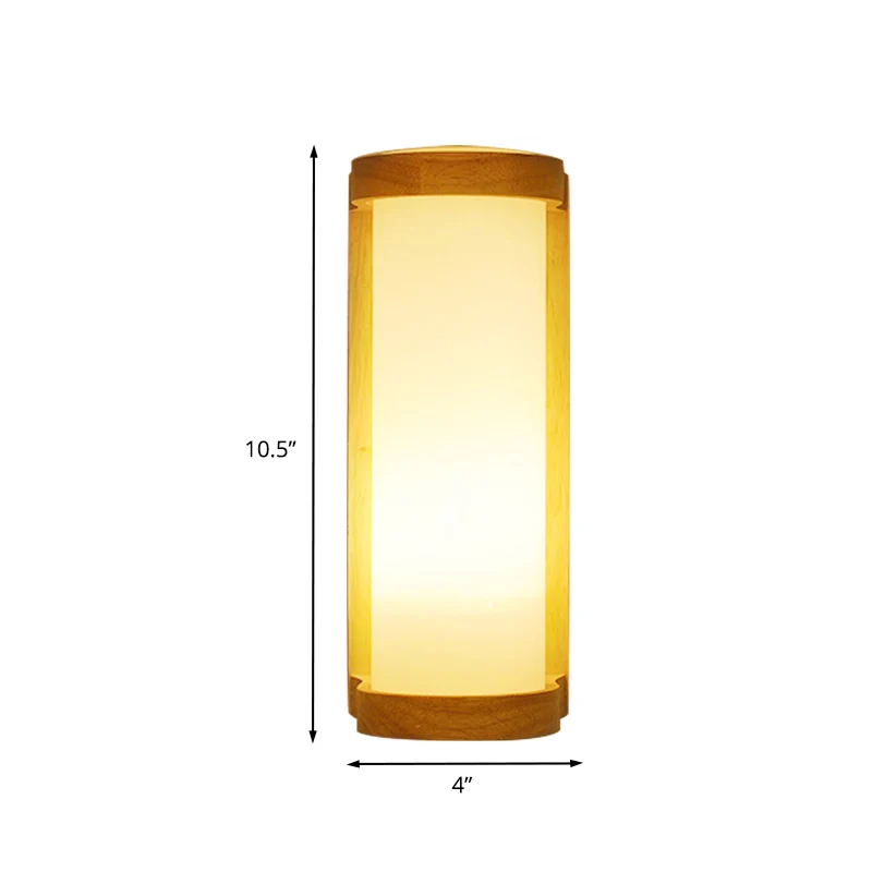 Applique cylindrique en verre crème, éclairage de Style japonais, applique murale en bois à 1 lumière pour coin Clearhalo