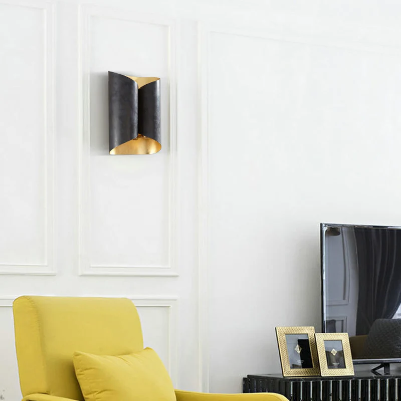 Applique à défilement à 2 lumières, luminaire mural simple en fer noir et doré Clearhalo