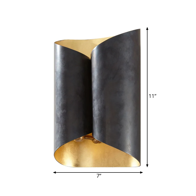 Applique à défilement à 2 lumières, luminaire mural simple en fer noir et doré Clearhalo