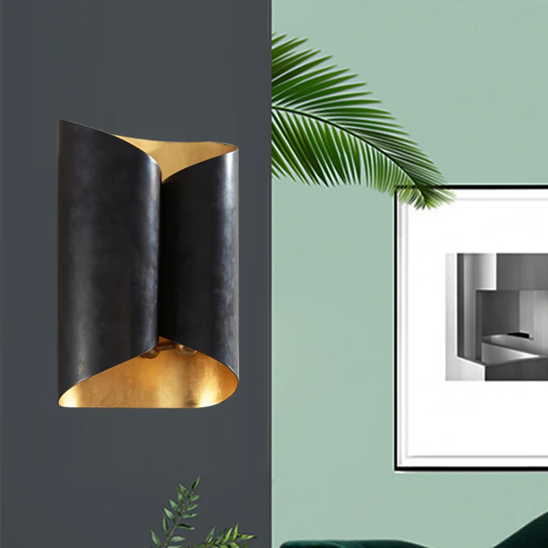 Applique à défilement à 2 lumières, luminaire mural simple en fer noir et doré Clearhalo