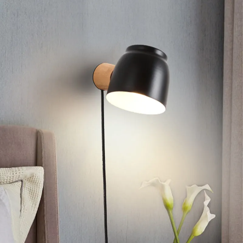 Applique dôme asiatique en bois, luminaire mural à 1 tête pour chambre à coucher, noir Clearhalo