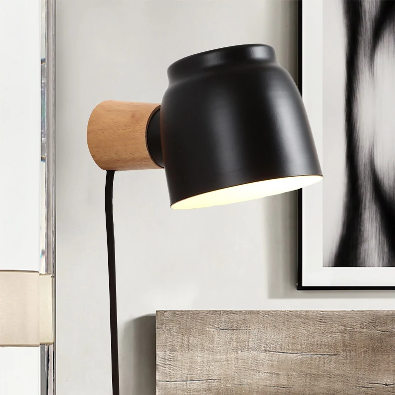 Applique dôme asiatique en bois, luminaire mural à 1 tête pour chambre à coucher, noir Clearhalo