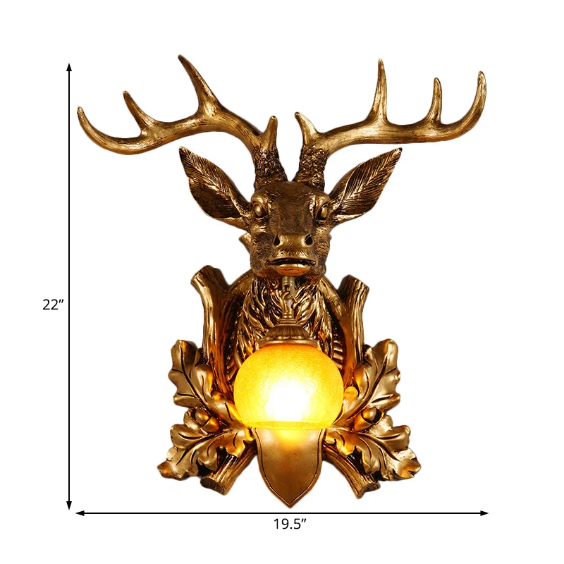 Applique dôme en verre ambré, éclairage Rural à 1 tête pour salon, lampe murale avec plaque arrière en tête de cerf dorée,...
