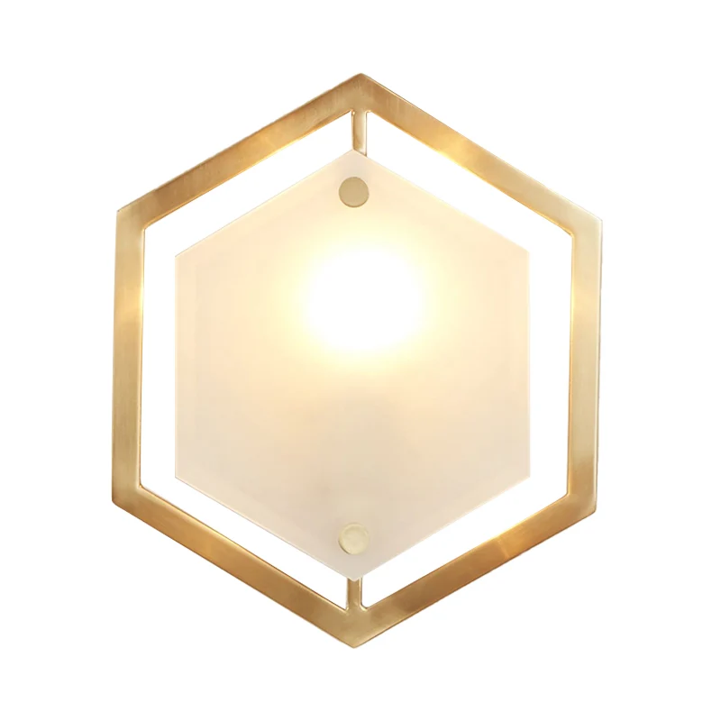 Applique hexagonale en métal traditionnel, 1 tête, luminaire mural doré pour couloir Clearhalo