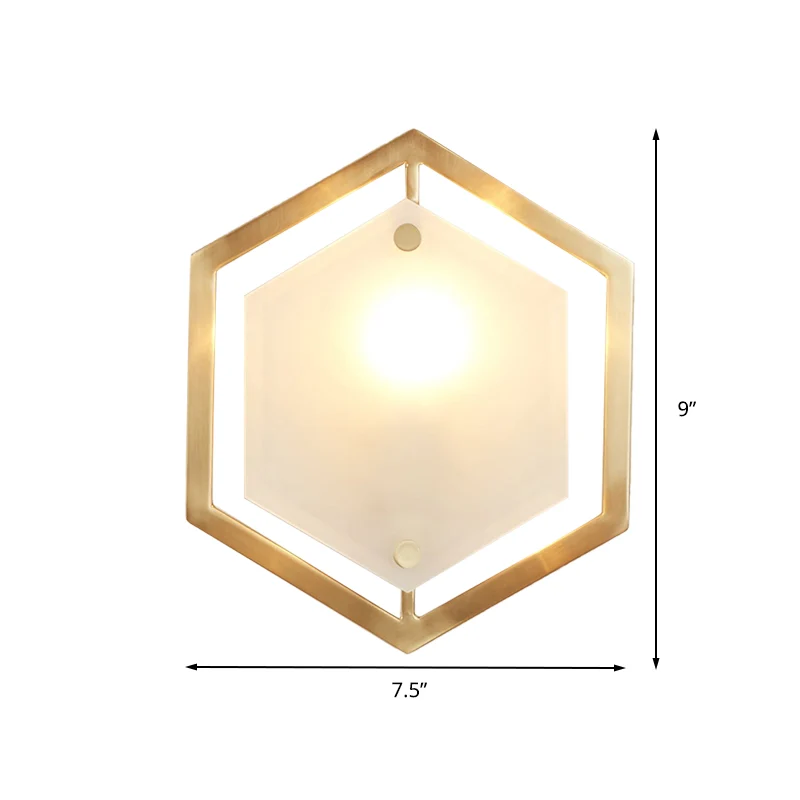 Applique hexagonale en métal traditionnel, 1 tête, luminaire mural doré pour couloir Clearhalo