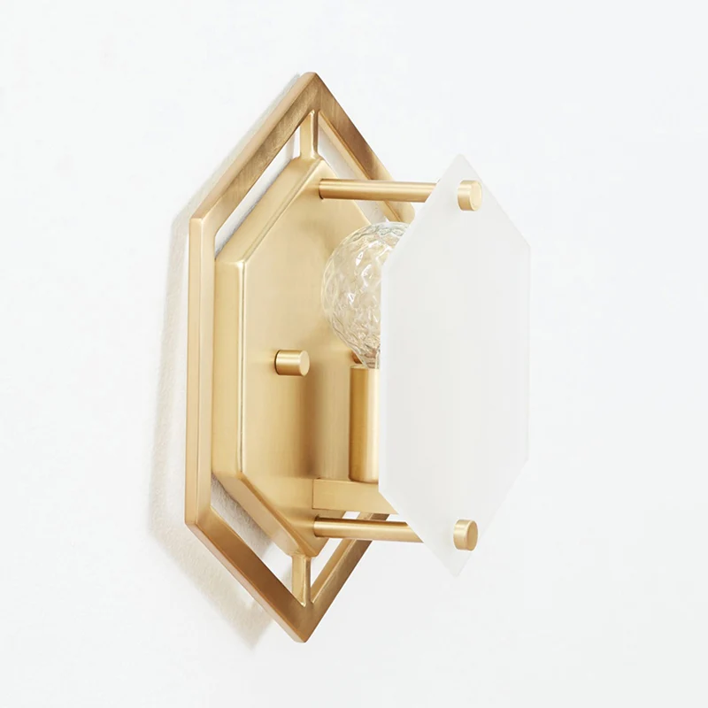 Applique hexagonale en métal traditionnel, 1 tête, luminaire mural doré pour couloir Clearhalo