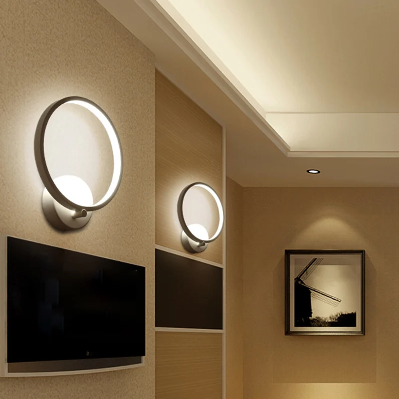 Applique LED contemporaine, luminaire créatif en forme de cercle en métal, applique murale pour chambre à coucher Clearhalo