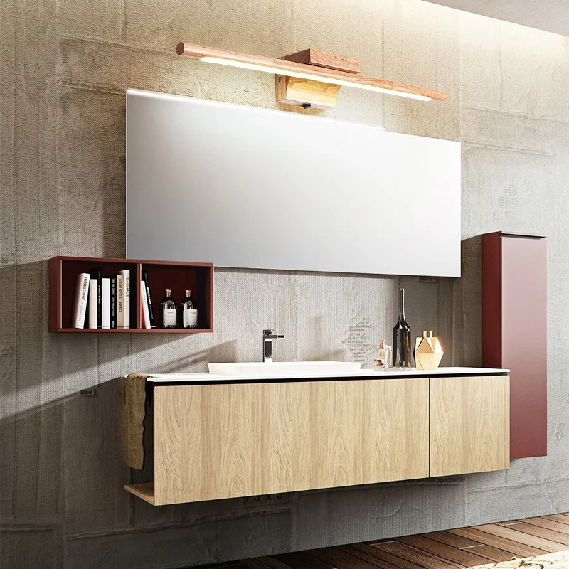 Applique LED en forme de bâton pour salle de bain, luminaire mural nordique en bois, beige Clearhalo