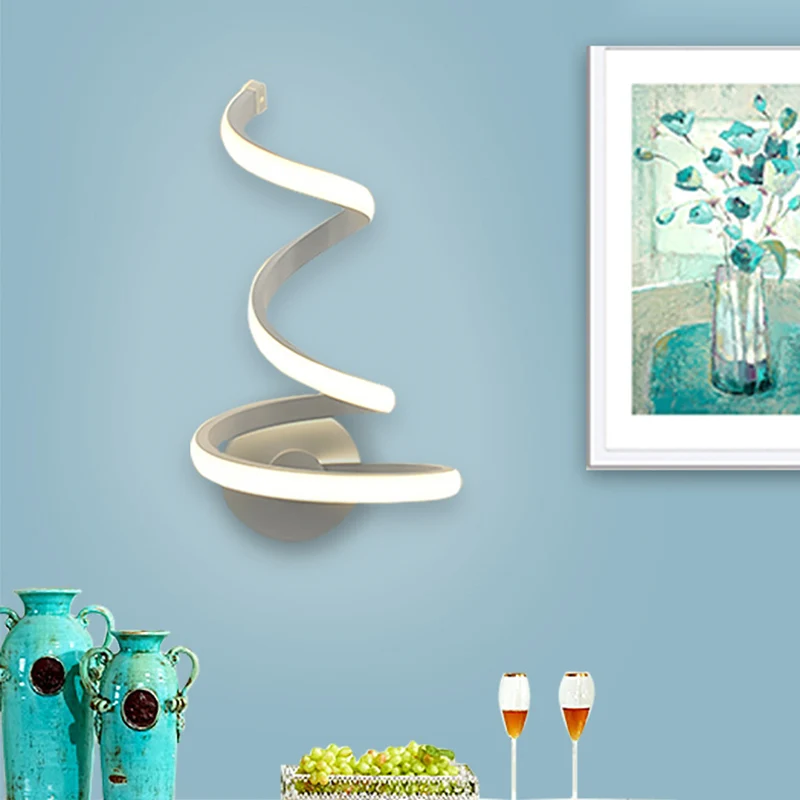 Applique LED pour salle à manger, lampe murale moderne blanche avec abat-jour en acrylique en spirale Clearhalo