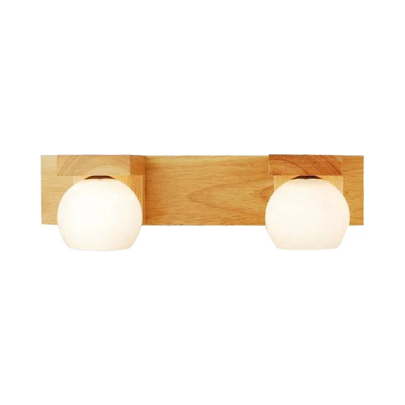 Applique linéaire en bois pour salle de bain, 2/3 têtes, lampe murale nordique avec abat-jour en verre opale boule Clearhalo