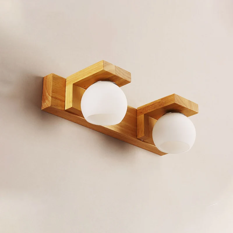Applique linéaire en bois pour salle de bain, 2/3 têtes, lampe murale nordique avec abat-jour en verre opale boule Clearhalo