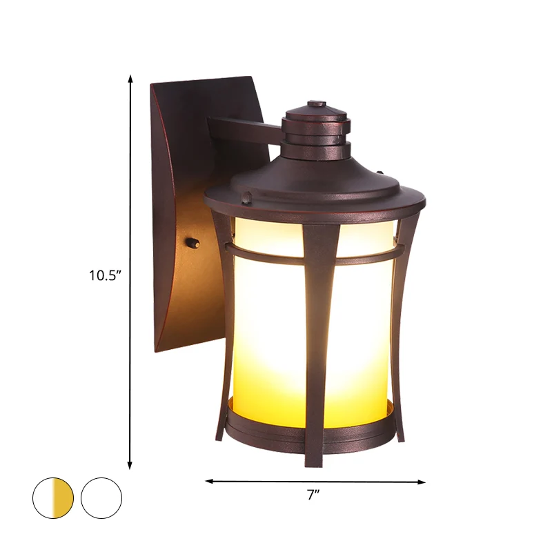 Applique à 1 lumière, pot de ferme, éclairage mural en verre blanc/blanc et jaune en cuivre pour cour Clearhalo