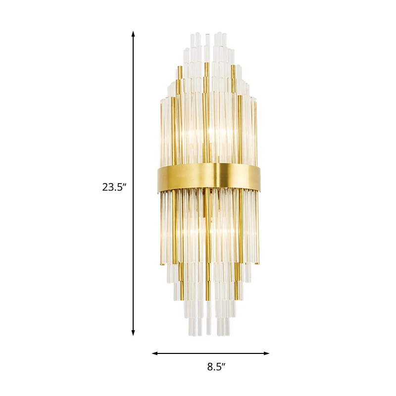 Applique moderne en couches à 2 lumières, lampe murale en cristal dorée pour le salon Clearhalo
