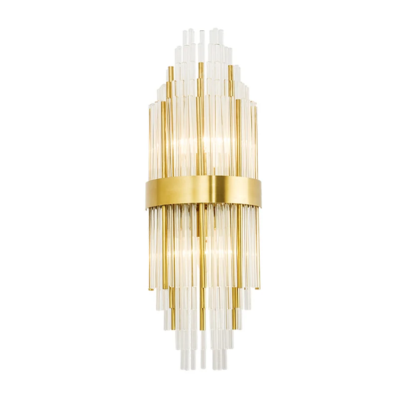 Applique moderne en couches à 2 lumières, lampe murale en cristal dorée pour le salon Clearhalo