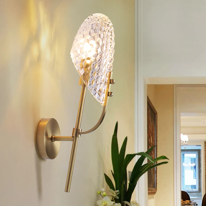 Applique murale à abat-jour biseauté, cristal moderne, 1 lumière en laiton, applique murale pour couloir Clearhalo
