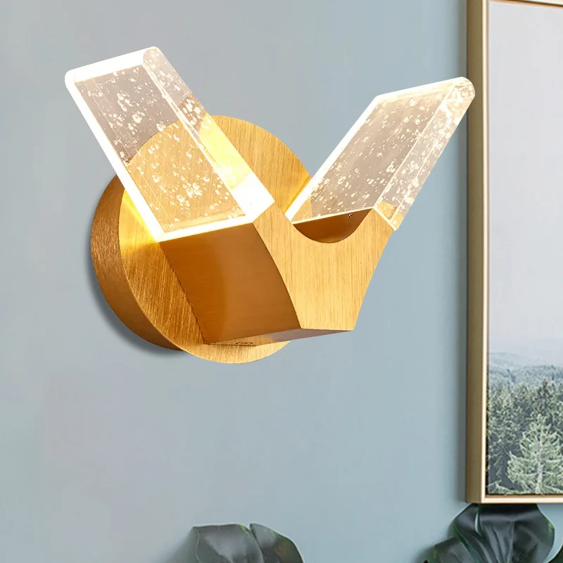 Applique murale à ailes dorées, luminaire moderne en cristal LED pour chambre à coucher, éclairage mural Clearhalo