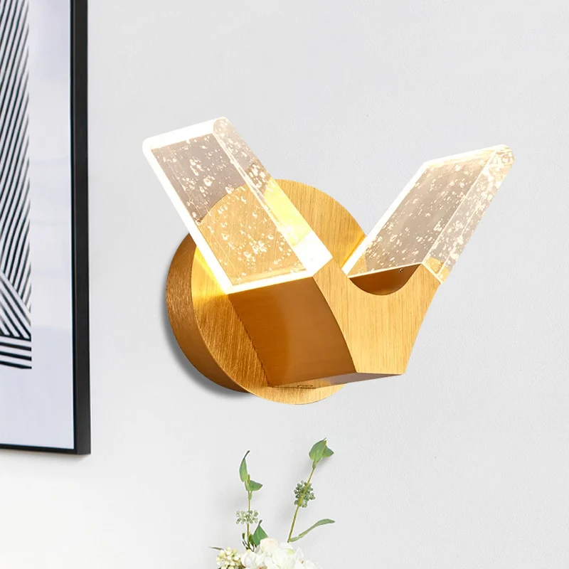 Applique murale à ailes dorées, luminaire moderne en cristal LED pour chambre à coucher, éclairage mural Clearhalo