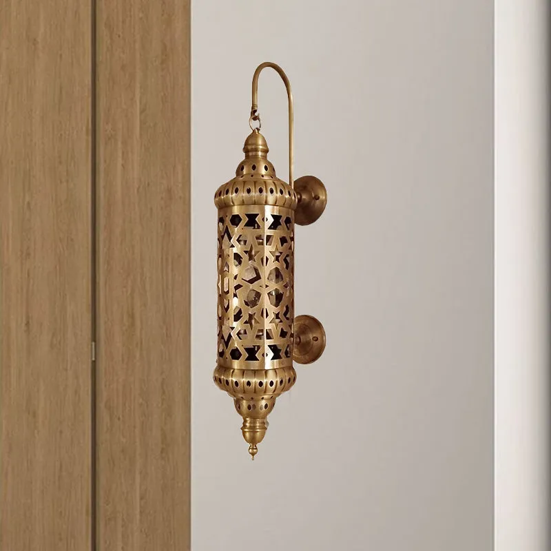 Applique murale arabe creuse à 1 tête en laiton avec design cylindrique Clearhalo