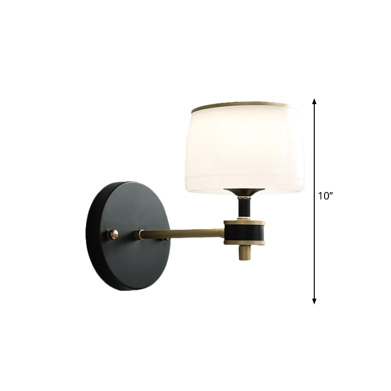 Applique murale baril pour chambre adulte, ferme en verre blanc, 1 ampoule, éclairage mural noir Clearhalo