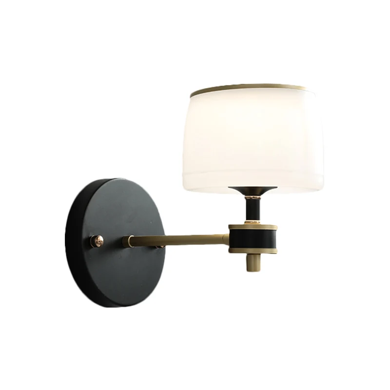 Applique murale baril pour chambre adulte, ferme en verre blanc, 1 ampoule, éclairage mural noir Clearhalo