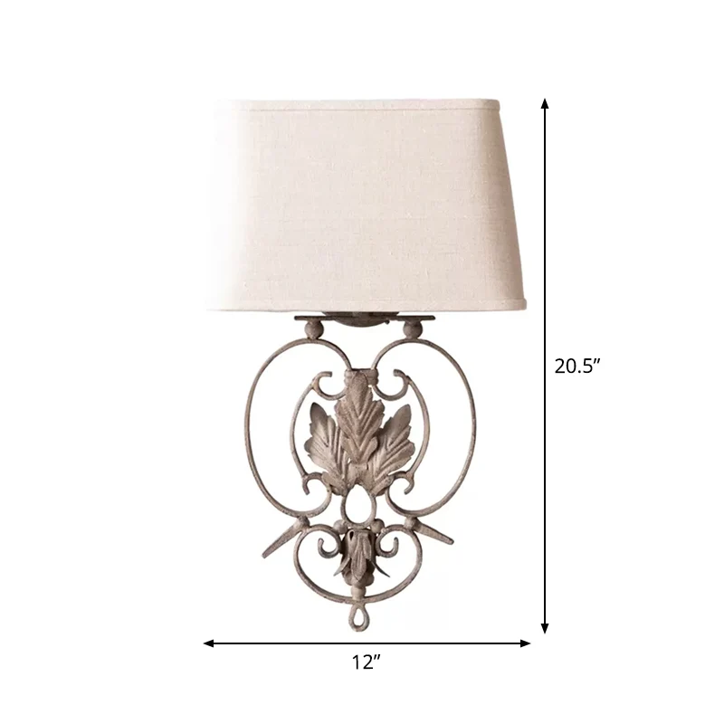 Applique murale blanche à 1 tête, éclairage rustique en forme de feuille d'érable métallique avec abat-jour en tissu Clear...