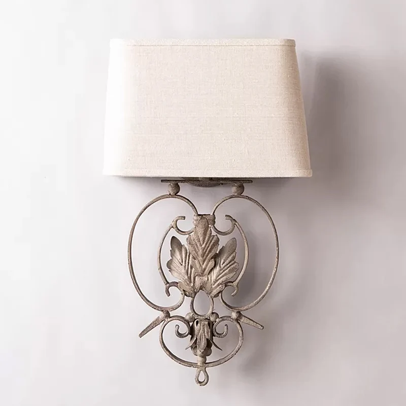 Applique murale blanche à 1 tête, éclairage rustique en forme de feuille d'érable métallique avec abat-jour en tissu Clear...