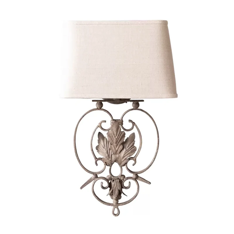 Applique murale blanche à 1 tête, éclairage rustique en forme de feuille d'érable métallique avec abat-jour en tissu Clear...