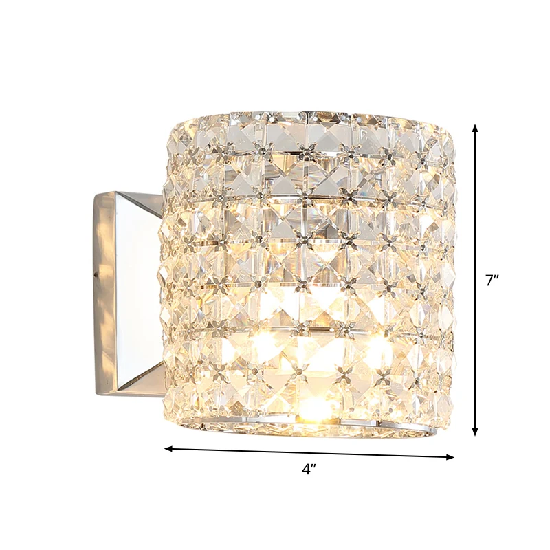 Applique murale en bloc de cristal transparent, cylindre, luminaire mural contemporain à 1 lumière Clearhalo