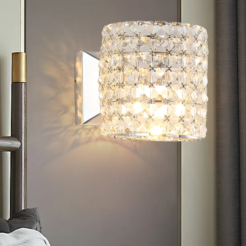 Applique murale en bloc de cristal transparent, cylindre, luminaire mural contemporain à 1 lumière Clearhalo