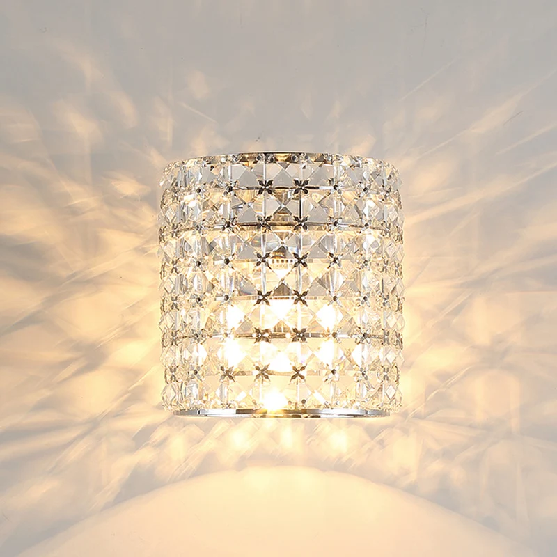 Applique murale en bloc de cristal transparent, cylindre, luminaire mural contemporain à 1 lumière Clearhalo