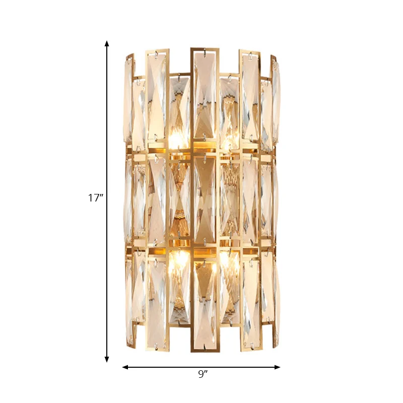 Applique murale en bloc de cristal transparent, style moderniste, 4 lumières, finition dorée, pour couloir, 11"/17" de lar...