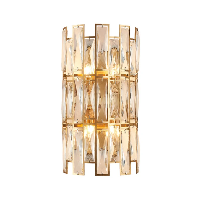 Applique murale en bloc de cristal transparent, style moderniste, 4 lumières, finition dorée, pour couloir, 11"/17" de lar...