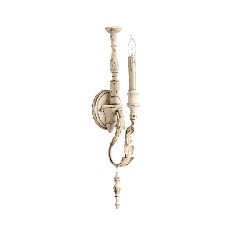 Applique murale à bougie à 1 lumière, finition rustique blanc/marron, lampe murale métallique Clearhalo